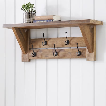 Alaterre Furniture Bethel Acacia Wood 40"W Coat Hook with Shelf ANTR2930